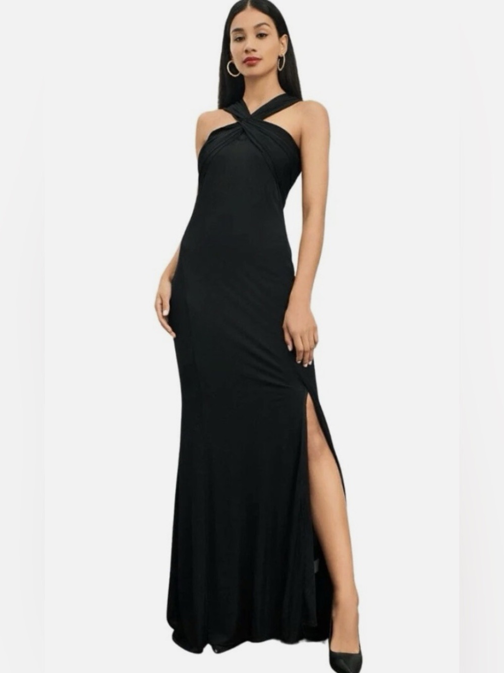Donna Karan Black  Twist Knot Draped Maxi Dress Gown Size 2